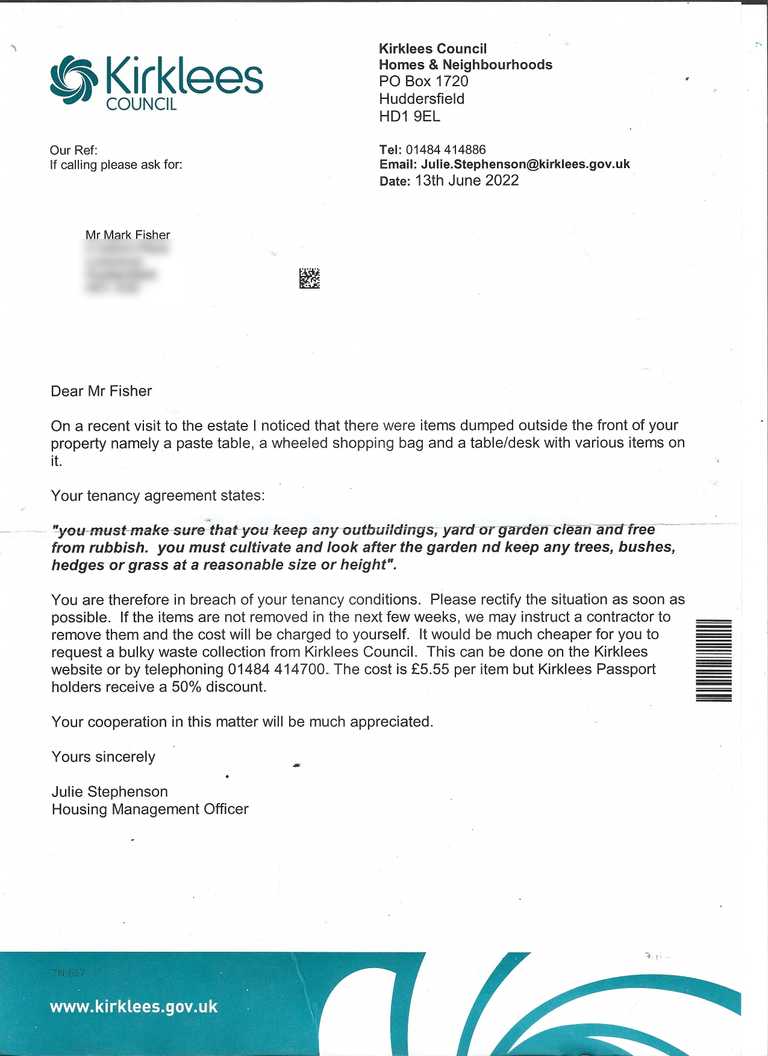 Bogus complaint from Kirklees Council Housing team