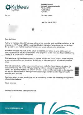 Letter received from Kirklees Council on 7/3/2023